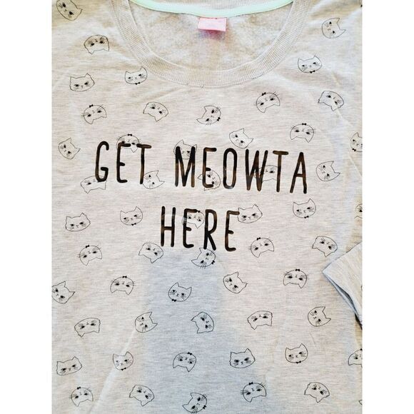 Jenni Intimates XXL Sleep Shirt Top Night Gown‎ Gray Cat Theme "Get Meowta Here" - Picture 3 of 6